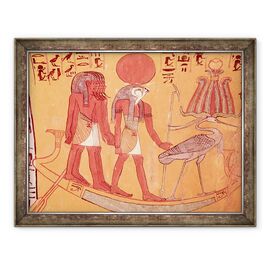Tablou inramat - Egyptian 19th Dynasty - Barca solara cu Re-Horakhty, pasarea benu si alte patru zeitati, de la mormantul din Sennedjem, Satul Muncitorilor - - Roveli