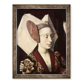 Tablou inramat - Petrus Christus - St Eligius c.588-660 ca un aurar care arata un inel cuplului angajat, detaliu al logodnicei - - Roveli