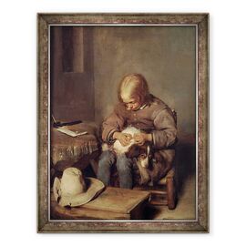 Tablou inramat - Gerard ter Borch - Prinzatorul de purici baiat cu cainele sau c.1655 - - Roveli