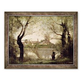 Tablou inramat - Jean Baptiste Camille Corot - Vedere a orasului si a Catedralei Mantes prin copaci - - Roveli
