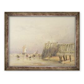 Tablou inramat - David Cox - Seascape cu barje de navigatie si figuri care se plimba off-shore - - Roveli