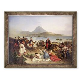 Tablou inramat - Jean Charles Langlois - intalnire intre generalul Nicolas Joseph Maison 1771-1840 si Ibrahim Pasha 1789-1848 la Navarino, septembrie 1828 - - Roveli