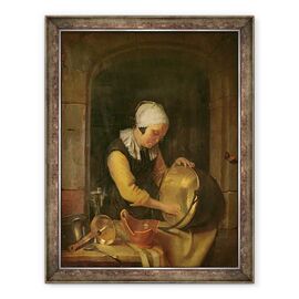 Tablou inramat - Godfried Schalken - O Femeie Batrana Scuturarea o oala - - Roveli