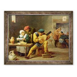 Tablou inramat - David Teniers the Younger - taranii fac muzica intr-un han - - Roveli