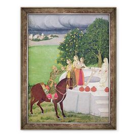 Tablou inramat - Scoala indiana - Un print cersind apa de la femei la o fantana, Mughal - - Roveli