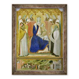 Tablou inramat - Pietro Lorenzetti - Altarul Carmine, panou central reprezentand Fecioara si Pruncul cu ingeri, Sfantul Nicolae si profetul, Ilie - - Roveli