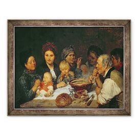 Tablou inramat - Otto Edmund Guenther - Muncitorii la o masa, Thueringen - - Roveli