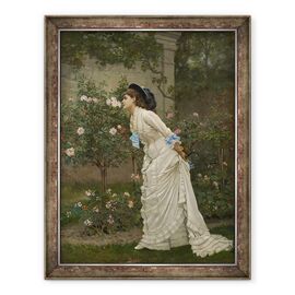 Tablou inramat - Auguste Toulmouche - Femeie si trandafiri - - Roveli