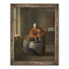 Tablou inramat - Jean-Francois Millet - Lectia de tricotat - - Roveli