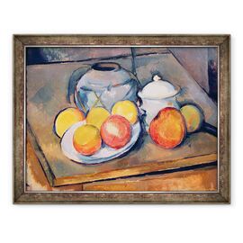 Tablou inramat - Paul Cezanne - Vaza acoperita cu paie, bol de zahar si mere - - Roveli