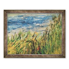Tablou inramat - Pierre Auguste Renoir - Bancile Senei la Champrosay, detalii despre apa si iarba in centrul picturii - - Roveli