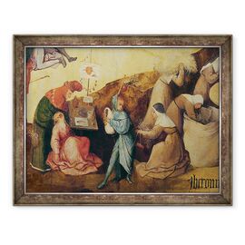 Tablou inramat - Hieronymus Bosch - Puller de dinti, cimpoi jucator si colectoare de lemn, detaliu al panoului central al Haywain Triptych - - Roveli
