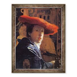 Tablou inramat - Jan Vermeer - Fata cu o palarie rosie - - Roveli