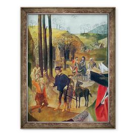 Tablou inramat - Hugo van der Goes - Portinari Altarpiece, panoul din dreapta detaliu al sosirii Magilor - - Roveli