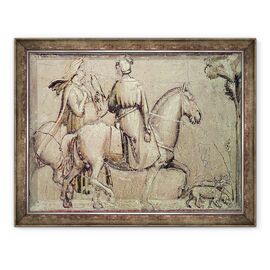 Tablou inramat - Giotto di Bondone - Alegorie de Justitie, inainte de restaurare detaliu a doi calareti care pleaca la vanatoare cu un soim - - Roveli
