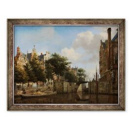 Tablou inramat - Jan van der Heyden - Amsterdam City View cu case pe Herengracht si Haarlemmersluis vechi - - Roveli