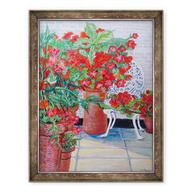 Tablou inramat - Joan Thewsey - Geraniums si petunii pe terasa, 2011 - - Roveli