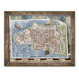 Tablou inramat - Scoala Italiana - Asediul Maltei, detaliu din Galleria delle Carte Geografiche - - Roveli