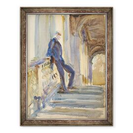 Tablou inramat - John Singer Sargent - Sir Neville Wilkinson pe treptele podului Palladian de la Wilton House - - Roveli