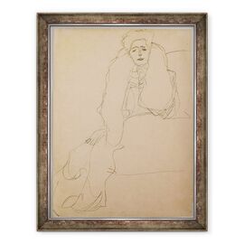 Tablou inramat - Gustav Klimt - asezat la stanga, partea superioara a corpului inclinat inainte, link-uri Sitzend nach, den Oberkorper nach vorne, die Linke aufgestutzt - - Roveli
