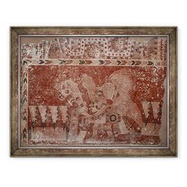 Tablou inramat - Scoala Mexicana - Fragment de pictura murala cu frunze de cactus masculi si Maguey, stil Teotihuacán, perioada clasica - - Roveli