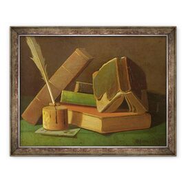 Tablou inramat - William Michael Harnett - Natura moarta cu carti si cerneala bine - - Roveli