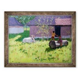 Tablou inramat - Andrew Macara - VACa ALBa sI DOI COPII, INSULA MANKOTTA, KERALA - - Roveli