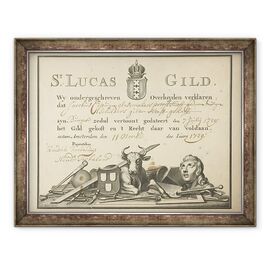 Tablou inramat - Scoala olandeza - Primirea de la breasla Sfantului Luca din Amsterdam la glazier James Cip - - Roveli