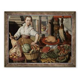 Tablou inramat - Joachim Beuckelaer - Scene bucatarie, cu Isus in casa Marta si Maria in fundal - - Roveli