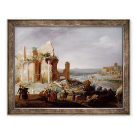 Tablou inramat - Bartholomeus Breenbergh - Moise si Aaron schimband raurile Egiptului in sange - - Roveli