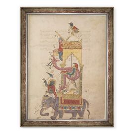 Tablou inramat - Scoala Islamica - Ceasul elefantului dintr-o carte a cunoasterii dispozitivelor mecanice ingenioase de al-Jazari - - Roveli