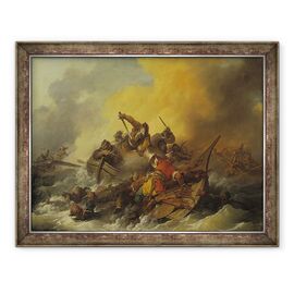 Tablou inramat - Philippe Jacques de Loutherbourg - Lupta pe mare intre soldati si piratii orientali - - Roveli