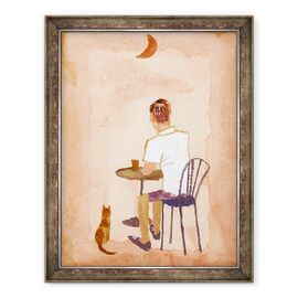 Tablou inramat - Hiroyuki Izutsu - Bea cafea la cafenea in timp ce vizionati luna, 2016 - - Roveli