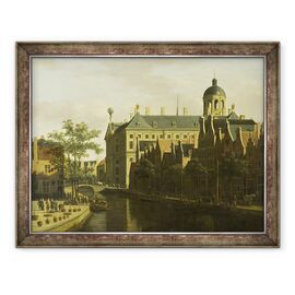 Tablou inramat - Gerrit Adriaensz Berckheyde - Nieuwezijds Voorburgwal cu piata de flori si copaci din Amsterdam - - Roveli