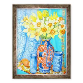 Tablou inramat - Joan Thewsey - Narcisele si lalele intr-o vaza Imani, portocale si textile - - Roveli