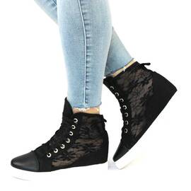 Sneakers dama cu toc ascuns  ABC-13-BLACK, Culoare (12): Negru, Marime (12): 38 - - Roveli