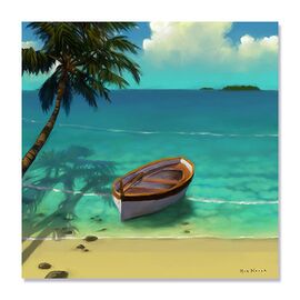 Tablou Canvas - Plutire in senin III, Barca, Apa, Copac, Palmier - - Roveli