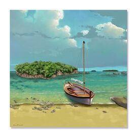Tablou Canvas - Plutire in senin, Barca, Lac, Insula, Nori - - Roveli