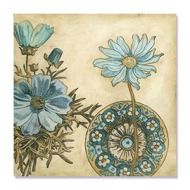 Tablou Canvas - Flori albastre I, Retro, Albastru, Maro, Marime: 60 x 60 cm - - Roveli