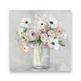 Tablou Canvas - Floral, Flori, Bujori, Pictura, Alb - - Roveli