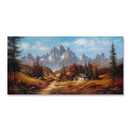 Tablou Canvas - Peisaj, Munte, Copaci, Casuta, Toamna, Marime: 50 x 100 cm - - Roveli