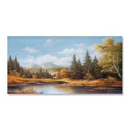Tablou Canvas - Peisaj, Dealuri, Rau, Copaci, Toamna, Marime: 50 x 100 cm - - Roveli