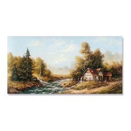 Tablou Canvas - Peisaj, Rau, Copaci, Ferma, Toamna, Marime: 50 x 100 cm - - Roveli