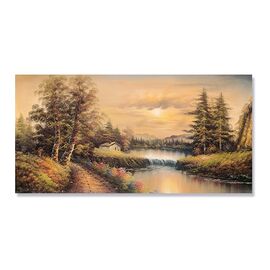 Tablou Canvas - Peisaj, Cascada, Dealuri, Copaci, Casuta, Toamna, Marime: 50 x 100 cm - - Roveli