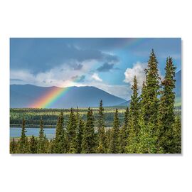 Tablou Canvas - Curcubeu peste Yukon, Brad, Padure, Munte, Marime: 80 x 120 cm - - Roveli