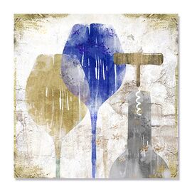 Tablou Canvas - Vin, Pahar, Abstract, Albastru, Maro, Gri - - Roveli