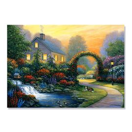 Tablou Canvas - Serenitate, Seara, Cascada, Casa, Marime: 60 x 80 cm - - Roveli