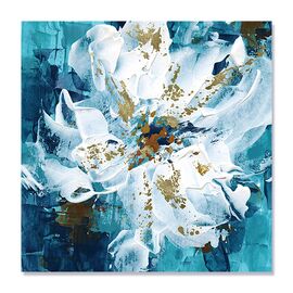 Tablou Canvas - Floare Alba, Fundal Albastru,  Petale Aurii - - Roveli