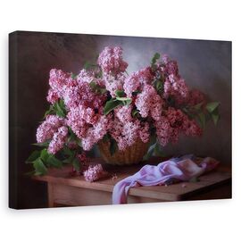Tablou canvas - Cos cu liliac, Natura moarta, Violet, Flori - - Roveli