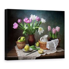 Tablou Canvas - Natura Moarta Colorata 5, Mere, Floare, Cos - - Roveli